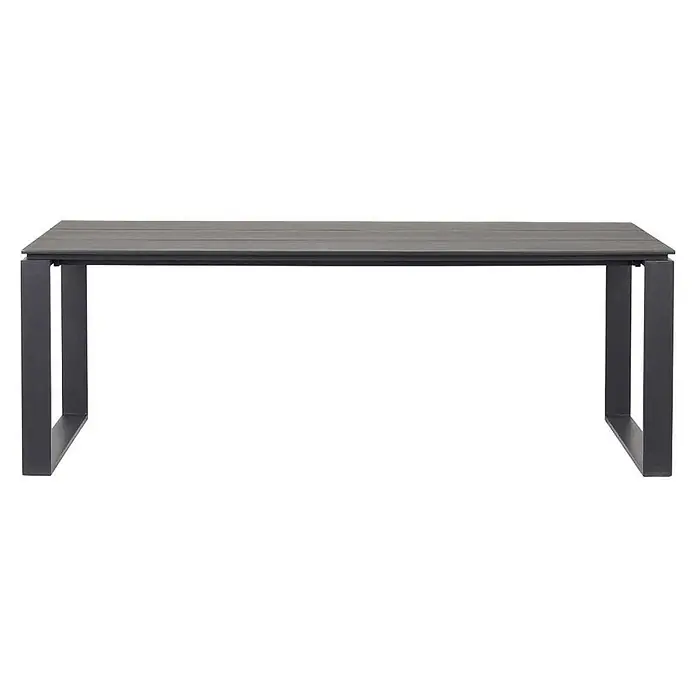 Ebuy24 Gartentisch Martinus - L x B x H: 100 x 210 x 75 cm, Ø x H: 210 x 75 cm, Aluminium, Polywood, Sonstige, Dunkelgrau - Rechteckiger Gartentisch mit dunkelgrauer Lattenplatte und U-förmigen Metallbeinen.