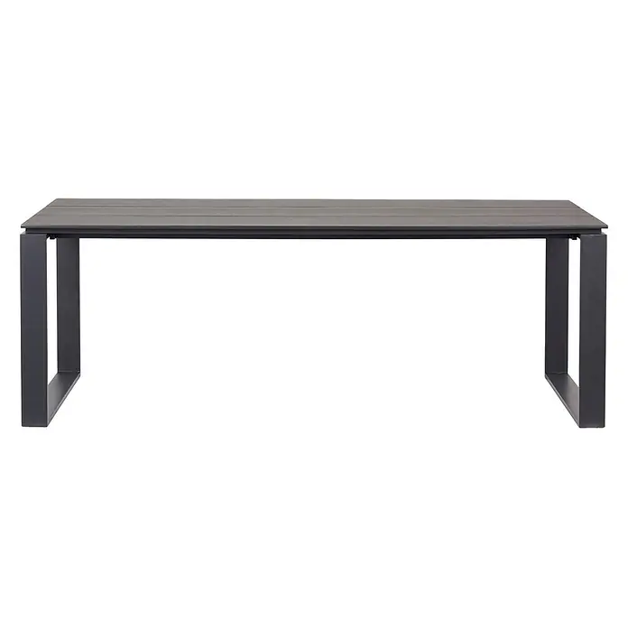 Ebuy24 Gartentisch Martinus - L x B x H: 100 x 210 x 75 cm, Ø x H: 210 x 75 cm, Aluminium, Polywood, Sonstige, Dunkelgrau - Rechteckiger Tisch mit lattenförmiger dunkelgrauer Platte und dunkelgrauen Metall-U-Beinen.