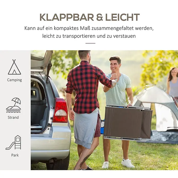 Outsunny Gartenliege - B x T: 63,5 x 190 cm, Braun, Metall, Rückenlehne verstellbar - Faltbares braunes Freizeitmöbelstück wird im Freien gehandhabt, Betonung der Portabilität.