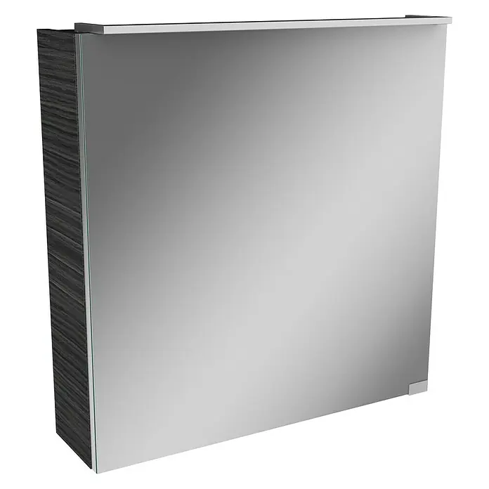 Camargue Stella LED-Spiegelschrank - B x H: 60 x 68,4 cm, Mit Beleuchtung, DIN Anschlag: Links, Dark Oak, Spanplatte - Moderner Spiegelschrank mit Holzstruktur an der Seite und silberner Oberseite. Praktische und stilvolle Badmöbel für mehr Stauraum.
