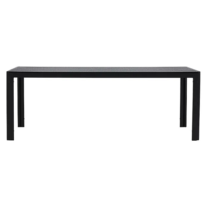 Ebuy24 Gartentisch Mirko - L x B x H: 205 x 90 x 74 cm, Ø x H: 90 x 74 cm, AluminiumSperrholz, Schwarz - Schwarzer rechteckiger Tisch mit Lattenplatte.