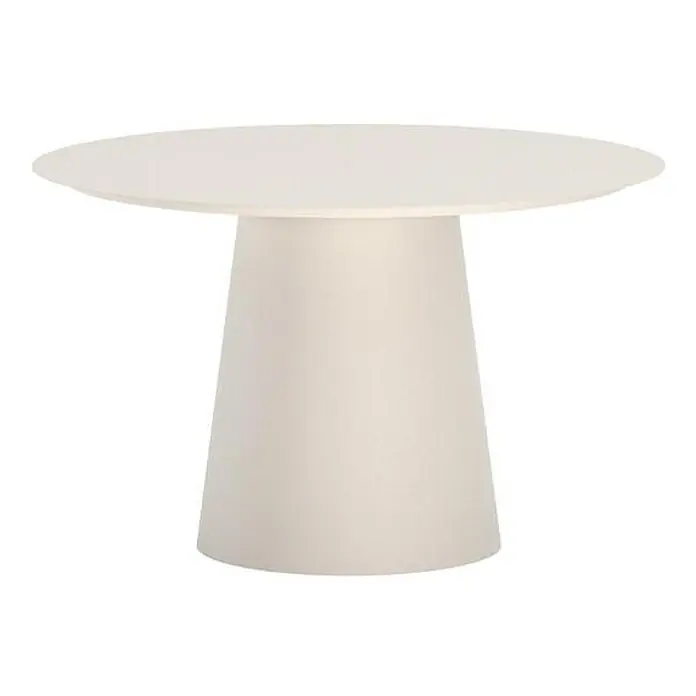Ebuy24 Gartentisch Lanzo - L x B x H: 120 x 120 x 75 cm, Ø x H: 120 x 75 cm, Aluminium, Sonstige, Beige - Cremefarbener runder Tisch mit breitem konischem Säulenfuß.