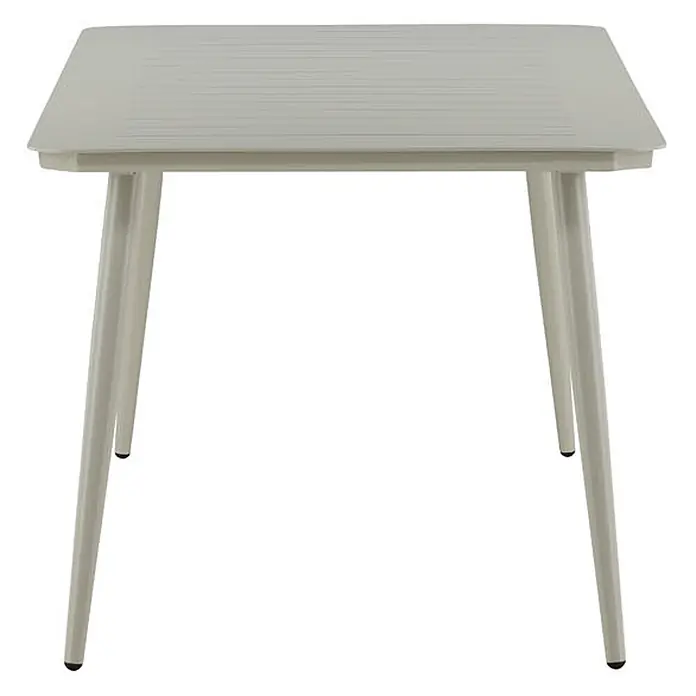 Ebuy24 Gartentisch Lina - L x B x H: 200 x 90 x 75 cm, Ø x H: 90 x 75 cm, Aluminium, Sonstige, Beige - Hellgrauer quadratischer Tisch mit geriffelter Platte und vier konischen Beinen.