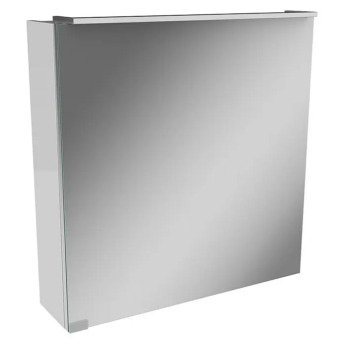 Camargue Stella LED-Spiegelschrank - B x H: 60 x 68,4 cm, Mit Beleuchtung, DIN Anschlag: Rechts, Weiß, Spanplatte - Ein moderner Spiegelschrank in Weiß und Silber, ideal für Badezimmer, der Funktionalität und stilvolles Design vereint.