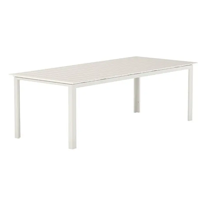 Ebuy24 Gartentisch Levels - L x B x H: 100 x 229 x 75 cm, Ø x H: 100 x 75 cm, Aluminium, Sonstige, Beige - Weißer rechteckiger Gartentisch mit Lattenrostplatte und einfachem, robustem Gestell.