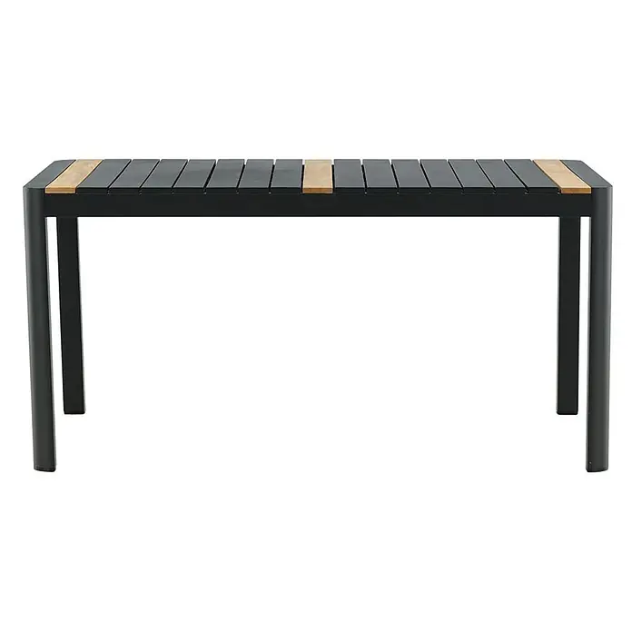 Ebuy24 Gartentisch Togo - L x B x H: 150 x 90 x 75 cm, Ø x H: 90 x 75 cm, Aluminium, Sonstige, Schwarz - Rechteckiger Gartentisch mit schwarzem Gestell und Lattenplatte aus schwarzen und naturfarbenen Holzleisten.