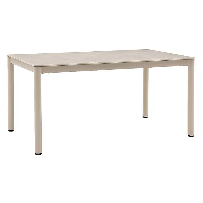 Ebuy24 Gartentisch Asta - L x B x H: 90 x 160 x 74 cm, Ø x H: 160 x 74 cm, Aluminium, Keramik, Sonstige, Sandfarben - Rechteckiger hellbeiger Tisch mit passendem Gestell und vier geraden Beinen.