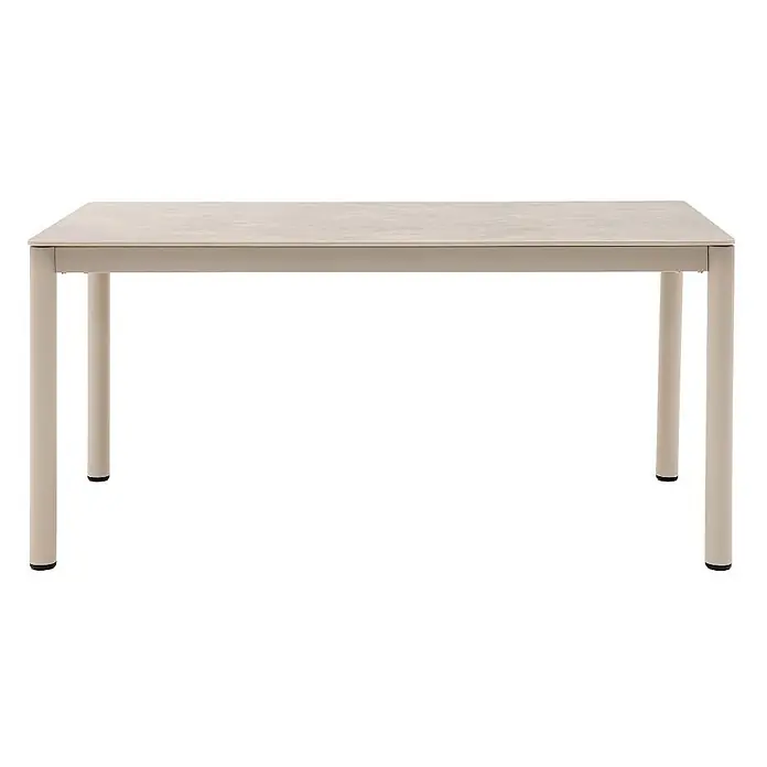 Ebuy24 Gartentisch Asta - L x B x H: 90 x 160 x 74 cm, Ø x H: 160 x 74 cm, Aluminium, Keramik, Sonstige, Sandfarben - Rechteckiger Tisch mit hellbeiger Platte und passendem Metallgestell und -beinen.