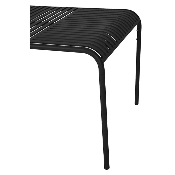 Ebuy24 Gartentisch Stella - L x B x H: 90 x 150 x 75 cm, Ø x H: 150 x 75 cm, Aluminium, Schwarz - Schwarze Bank aus Metalllatten mit gebogener Oberfläche und stabilen Rundbeinen.