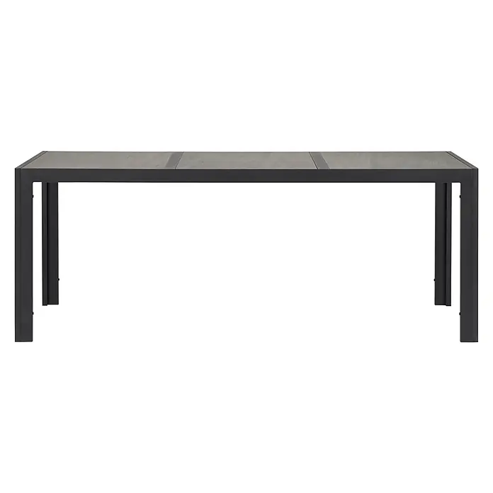 Ebuy24 Gartentisch Komma - L x B x H: 90 x 195 x 74 cm, Ø x H: 195 x 74 cm, Aluminium, Keramik, Sonstige, Schwarz - Rechteckiger Tisch mit dunkelgrauem Metallgestell und hellgrauer, mehrteiliger Steinoptik-Tischplatte.