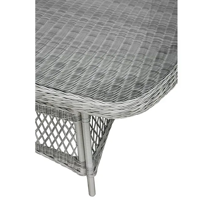 Ebuy24 Gartentisch Hvalo - L x B x H: 90 x 165 x 74 cm, Ø x H: 165 x 74 cm, Aluminium, Rattan, Glas Rattan = Polyrattan, Sonstige, Beige - Grauer Korbtisch mit sichtbarer Glasplatte.