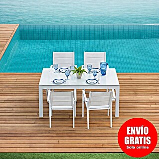 Sunfun Conjunto de muebles Petra + Nancy (5 pzs., Aluminio/Vidrio, Blanco)