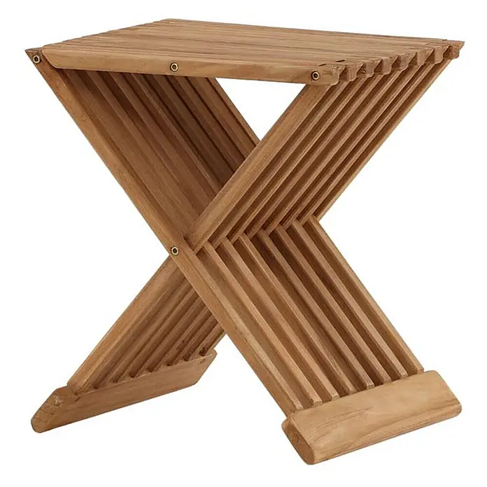 Ebuy24 Gartentisch Ghana - L x B x H: 39 x 37 x 43 cm, Ø x H: 37 x 43 cm, Teak, Sonstige, Teak Dekor - Klappbarer Beistelltisch aus natürlichem Teakholz mit Lattenplatte und X-förmigen Beinen.