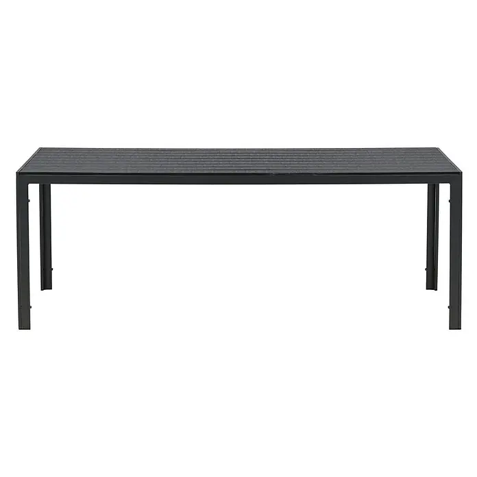 Ebuy24 Gartentisch Break - L x B x H: 205 x 90 x 74 cm, Ø x H: 90 x 74 cm, Aintwood, Aluminium, Sonstige, Schwarz - Rechteckiger, dunkelgrauer Latten-Tisch für den Außenbereich mit schwarzem Metallgestell.