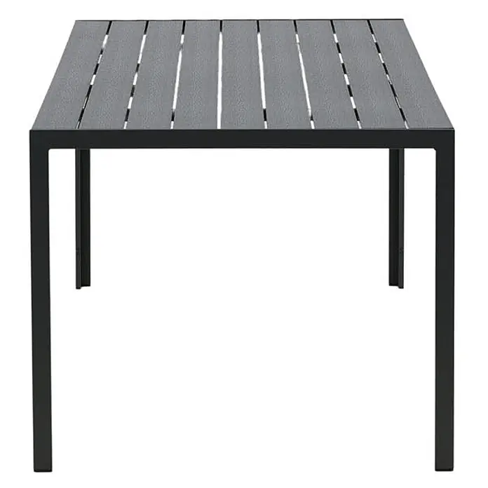 Ebuy24 Gartentisch Break - L x B x H: 205 x 90 x 74 cm, Ø x H: 90 x 74 cm, Aintwood, Aluminium, Sonstige, Schwarz - Dunkelgrauer Latten-Außentisch mit schwarzem Rahmen und Beinen.