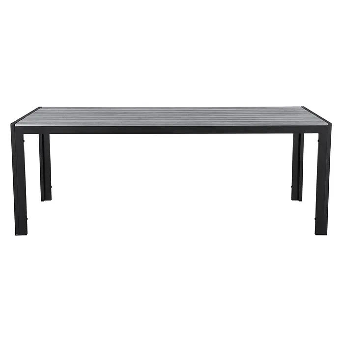 Ebuy24 Gartentisch Fall - L x B x H: 90 x 205 x 75 cm, Ø x H: 205 x 75 cm, Aluminium, Polywood, Sonstige, Schwarz - Rechteckiger Gartentisch mit grauer Lamellenplatte und schwarzem Metallgestell.