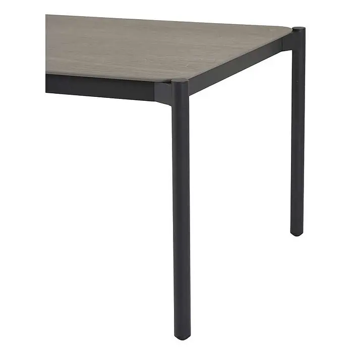 Ebuy24 Gartentisch Bo - L x B x H: 104 x 205 x 75 cm, Ø x H: 205 x 75 cm, Aluminium Komposit, Sonstige, Schwarz - Moderne Tischecke mit grauer Holzoptik-Platte und schwarzen Metallbeinen.
