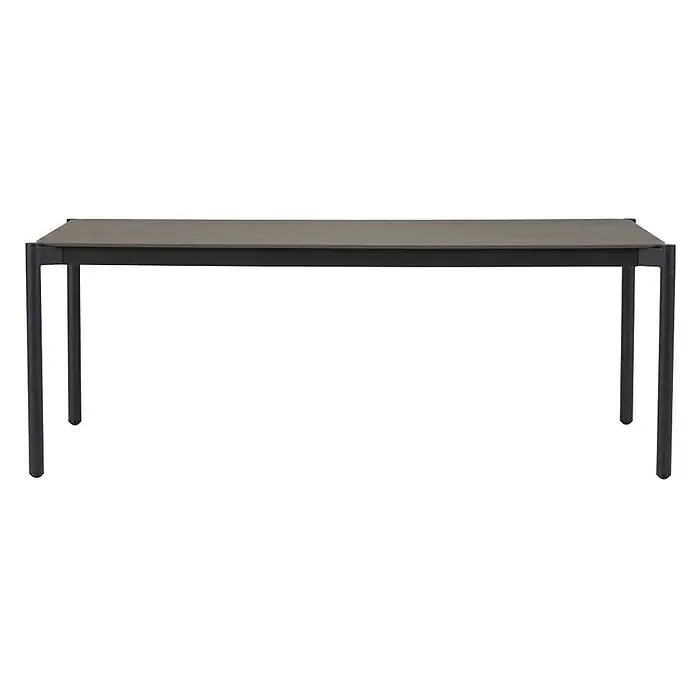 Ebuy24 Gartentisch Bo - L x B x H: 104 x 205 x 75 cm, Ø x H: 205 x 75 cm, Aluminium Komposit, Sonstige, Schwarz - Rechteckiger Tisch mit dunkelgrauer Platte und schwarzen Metallbeinen.