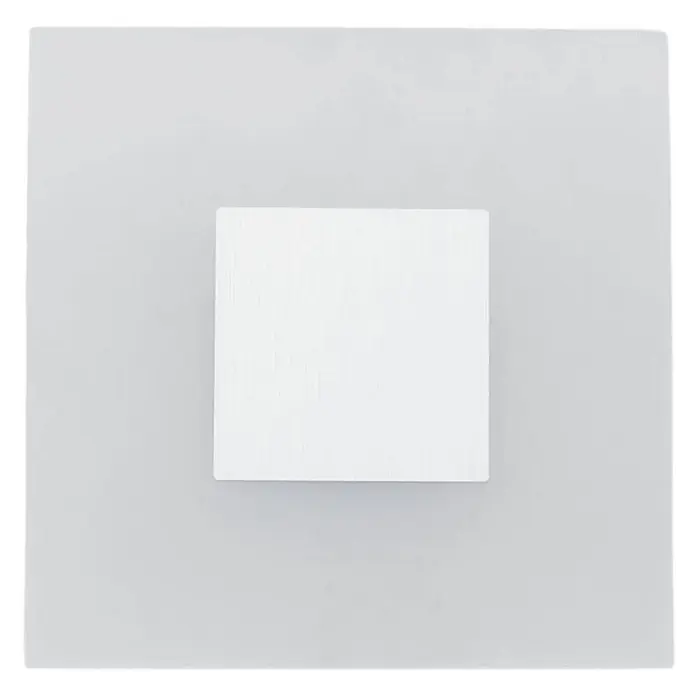 Lucande Wandleuchte Berlind - L x B x H: 6 x 26 x 26 cm, weiß / opal - Quadratische hellgraue Wandplatte mit einem erhabenen, strukturierten weißen Quadrat in der Mitte.