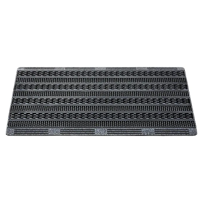 Gummimatte Rubic - 75 x 45 cm, Silber, 100 % Gummi - Dunkelgraue Gummifußmatte mit abwechselnden Reihen aus kleinen erhabenen Punkten und halbrunden Noppen zur effektiven Schmutzaufnahme.