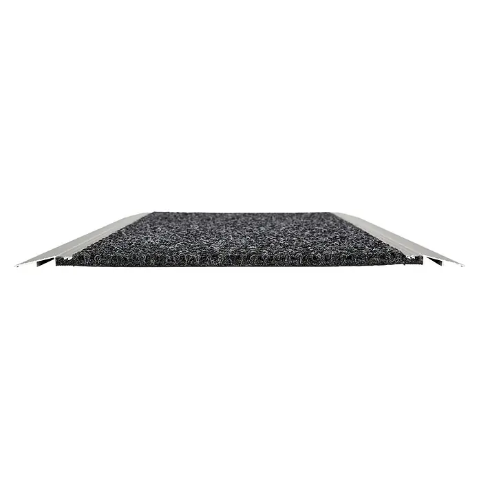 Fußmatte Aluminium - 80 x 60 cm, Anthrazit, Material Nutzschicht: 100 % Polypropylen - Dunkelgraue Schlingenflor-Eingangsmatte mit silbernen Aluminiumrampen.