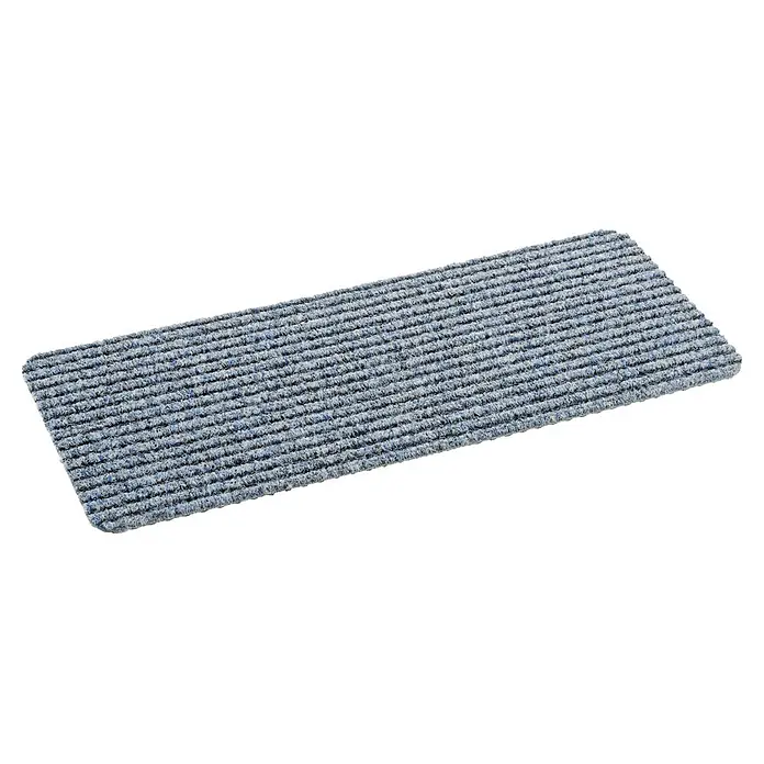 Fußmatte Rib Line Mini Sprint - 60 x 25 cm, Silber, Material Nutzschicht: 75 % Polypropylen, 25 % Polyester - Rechteckiger blaugrauer gerippter Teppich-Treppenstufenbelag.