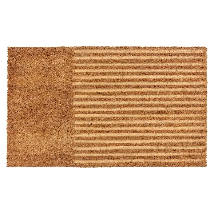 Fußmatte Coco Shape - 75 x 45 cm, Natur, Material Nutzschicht: 100 % Kokos, Streifen - Braune Fußmatte aus Naturfasern mit dichter linker Seite und geripptem Streifenmuster rechts.