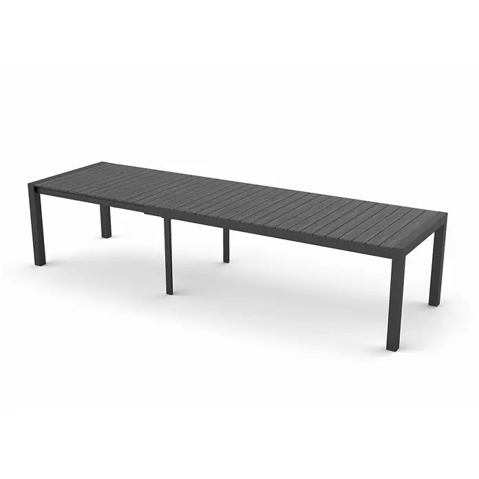 Ebuy24 Gartentisch Garp - L x B x H: 100 x 343 x 76 cm, Ø x H: 343 x 76 cm, Aluminium, Polywood, Sonstige, Schwarz - Dunkelgrauer ausziehbarer Gartentisch mit Lattenplatte und Metallgestell.