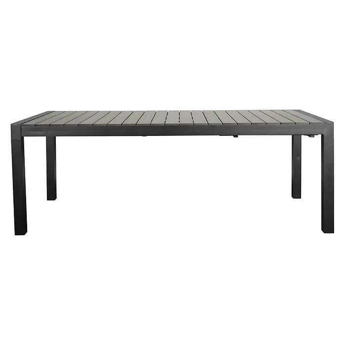 Ebuy24 Gartentisch Garp - L x B x H: 100 x 343 x 76 cm, Ø x H: 343 x 76 cm, Aluminium, Polywood, Sonstige, Schwarz - Gartentisch mit dunkelgrauem Metallgestell und hellgrauer Lattenrostplatte aus Verbundwerkstoff.
