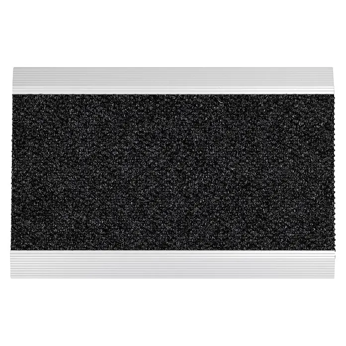 Fußmatte Aluminium - 80 x 60 cm, Anthrazit, Material Nutzschicht: 100 % Polypropylen - Schwarze, strukturierte Matte mit silbernen geriffelten Kanten.