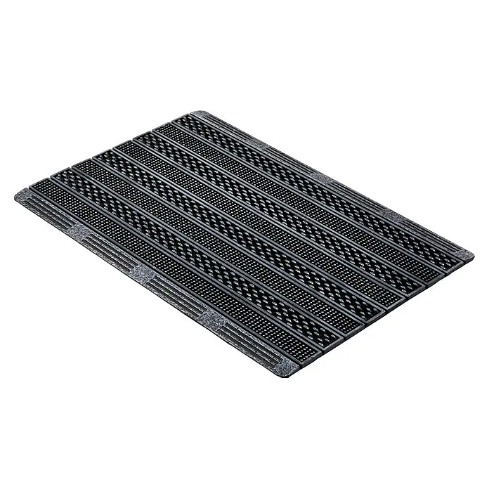 Gummimatte Rubic - 75 x 45 cm, Silber, 100 % Gummi - Dunkelgraue Gummifußmatte mit abwechselnd geriffelten Streifen und Noppen zum Schmutzabstreifen.