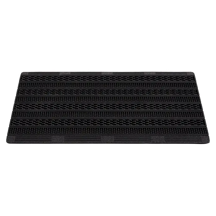 Gummimatte Rubic - 75 x 45 cm, Schwarz, 100 % Gummi - Schwarze strukturierte Gummimatte mit abwechselnden Reihen aus erhöhten Punkten und Wellenmustern für Rutschfestigkeit.