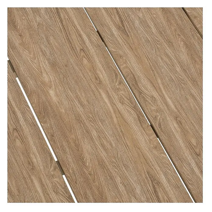 Ebuy24 Gartentisch Bella - L x B x H: 200 x 100 x 74 cm, Ø x H: 200 x 74 cm, Nonwood (PE), Aluminium, Sandfarben - Hellbraune Holzoptik-Dielen mit ausgeprägter Maserung und schmalen Fugen, ideal für Böden.