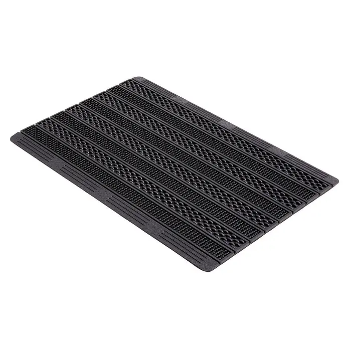 Gummimatte Rubic - 75 x 45 cm, Schwarz, 100 % Gummi - Strukturierte dunkelgraue Gummimatte mit gemusterten Streifen zur Schuhreinigung und als Antirutsch-Unterlage.