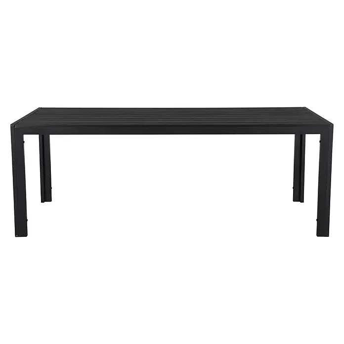 Ebuy24 Gartentisch Fuccy - L x B x H: 205 x 90 x 75 cm, Ø x H: 205 x 75 cm, Aluminium, Polywood, Sonstige, Schwarz - Schwarzer Gartentisch mit Lattenplatte und Metallgestell.