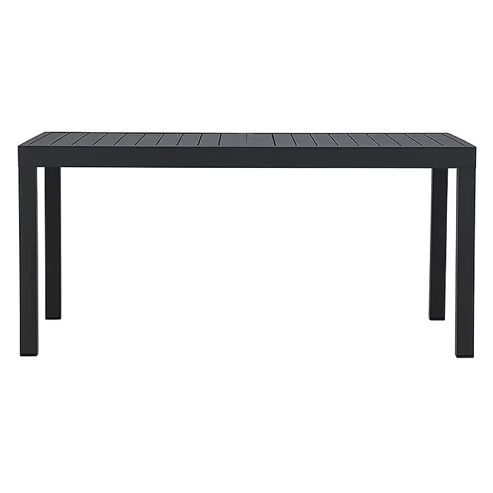 Ebuy24 Gartentisch Capo - L x B x H: 160 x 100 x 75 cm, Ø x H: 100 x 75 cm, Aluminium, Sonstige, Schwarz - Dunkelgrauer Gartentisch mit Lattenplatte und geraden Beinen.