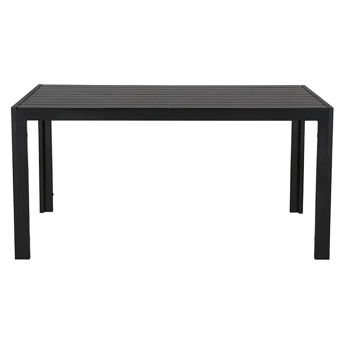 Ebuy24 Gartentisch Cult - L x B x H: 150 x 90 x 75 cm, Ø x H: 150 x 75 cm, Aluminium, Polywood, Sonstige, Schwarz - Schwarzer rechteckiger Outdoor-Tisch mit Lattenplatte.