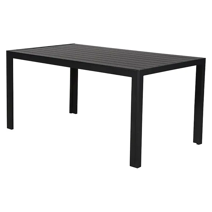Ebuy24 Gartentisch Cult - L x B x H: 150 x 90 x 75 cm, Ø x H: 150 x 75 cm, Aluminium, Polywood, Sonstige, Schwarz - Schwarzer Gartentisch mit Lattenplatte und rechteckigem Rahmen.