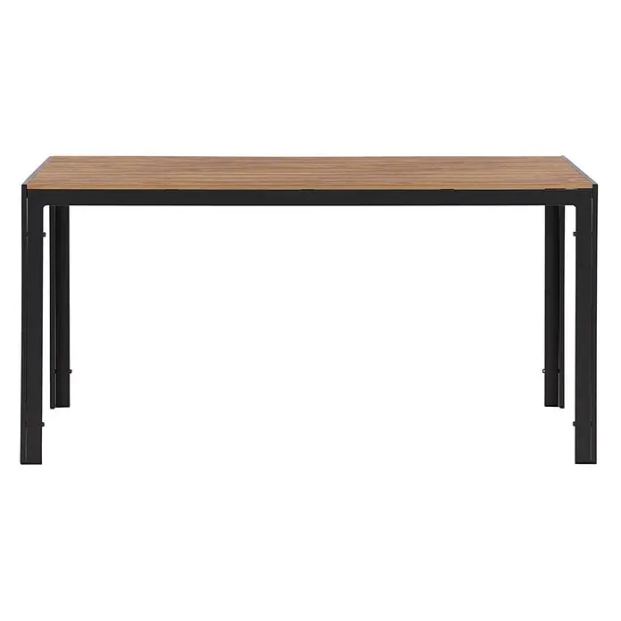 Ebuy24 Gartentisch Break - L x B x H: 150 x 90 x 74 cm, Ø x H: 90 x 74 cm, Nonwood, Aluminum, Holz - Rechteckiger Tisch mit lattenförmiger Holzplatte und schwarzem Metallgestell.