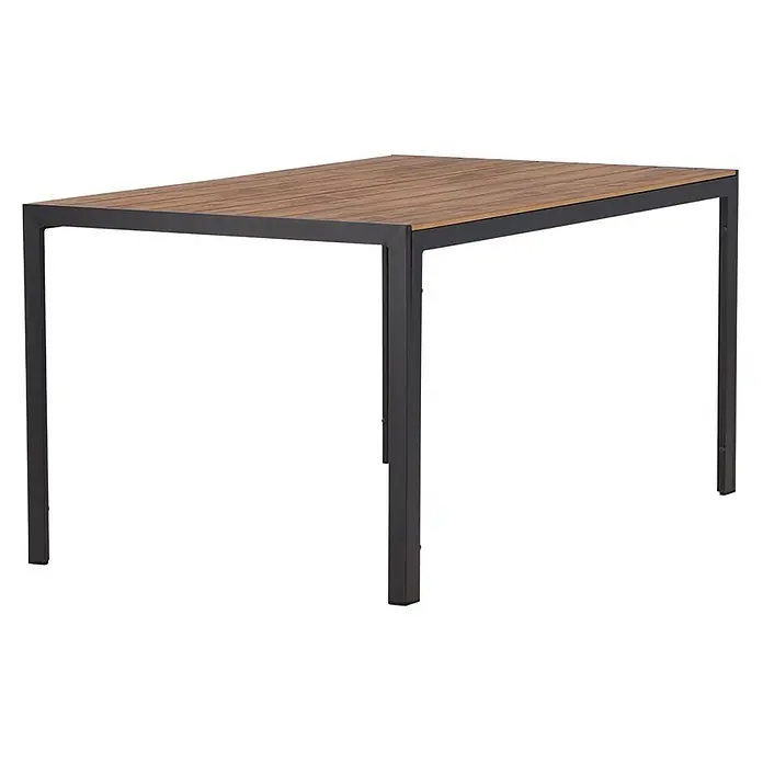 Ebuy24 Gartentisch Break - L x B x H: 150 x 90 x 74 cm, Ø x H: 90 x 74 cm, Nonwood, Aluminum, Holz - Rechteckiger Tisch mit Lattenholzplatte und dunklem Metallgestell. Ideal für Ess- oder Außenbereiche.