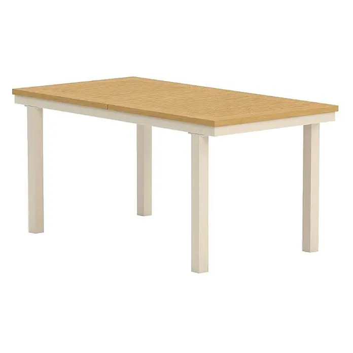 Ebuy24 Gartentisch Panama - L x B x H: 160 x 90 x 75 cm, Ø x H: 90 x 75 cm, Aluminium, Natur - Rechteckiger Esstisch mit heller Holzplatte und cremefarbenem Gestell und Beinen.