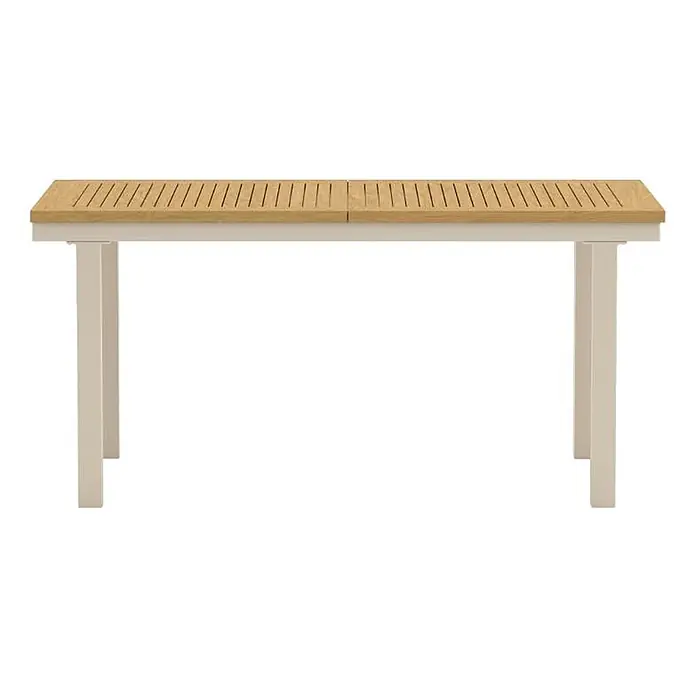 Ebuy24 Gartentisch Panama - L x B x H: 160 x 90 x 75 cm, Ø x H: 90 x 75 cm, Aluminium, Natur - Rechteckiger Tisch mit lattenförmiger heller Holzplatte und stabilen hellen Beinen.