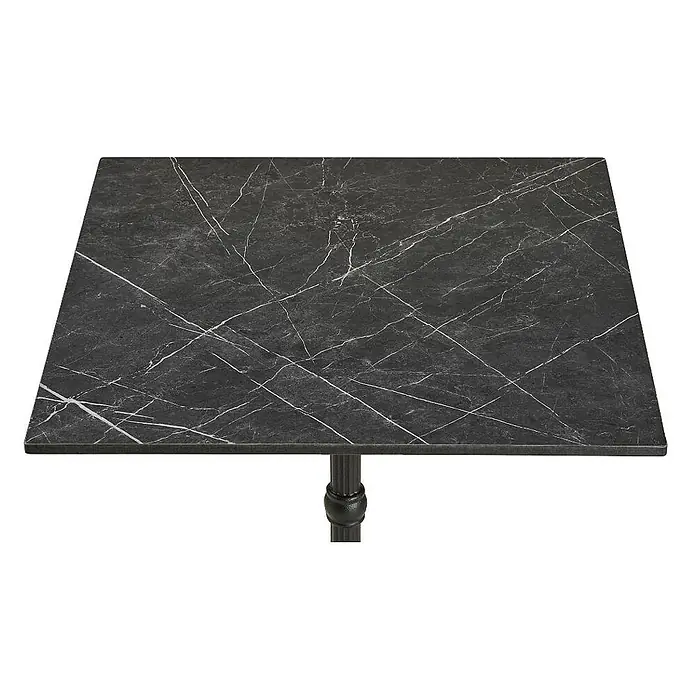 Ebuy24 Gartentisch Vivi - L x B x H: 60 x 60 x 73 cm, Ø x H: 60 x 73 cm, Aluminium, Sonstige, Grau - Quadratische Tischplatte in schwarzer Marmoroptik mit dunklem Metallfuß.
