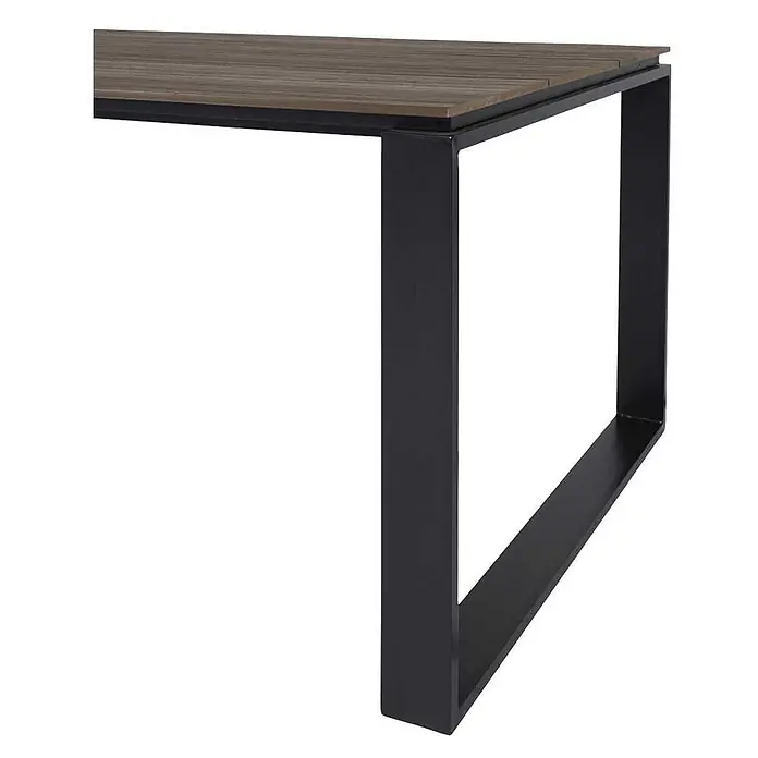 Ebuy24 Gartentisch Martinus - L x B x H: 100 x 210 x 75 cm, Ø x H: 210 x 75 cm, Aluminium Nonwood, Sonstige, Braun - Tisch mit dunkelbrauner Holzlattenoberfläche und schwarzem Metallgestellbein.