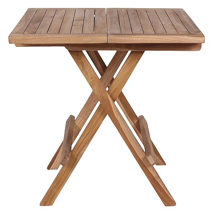 Ebuy24 Gartentisch Bine - L x B x H: 50 x 50 x 50 cm, Ø x H: 50 x 50 cm, Teakholz massiv, Sonstige, Braun - Klappbarer Gartentisch aus Naturholz mit Lattenplatte und X-Beinen.