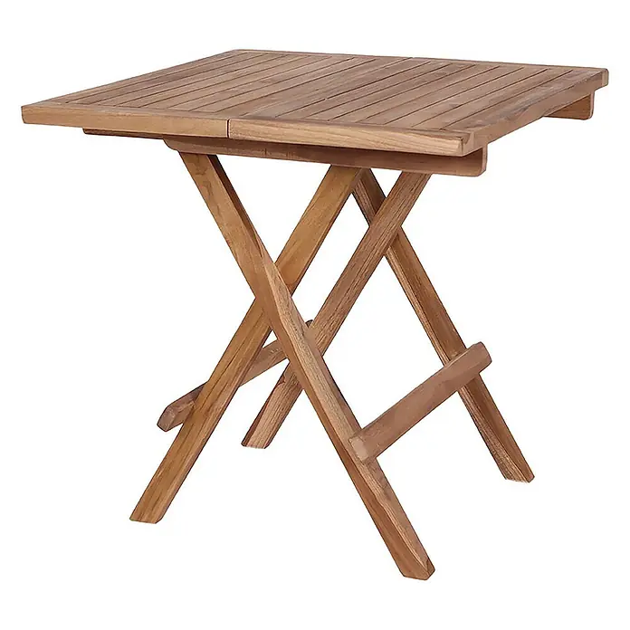 Ebuy24 Gartentisch Bine - L x B x H: 50 x 50 x 50 cm, Ø x H: 50 x 50 cm, Teakholz massiv, Sonstige, Braun - Quadratischer Klapptisch aus Teakholz mit Lattenplatte.
