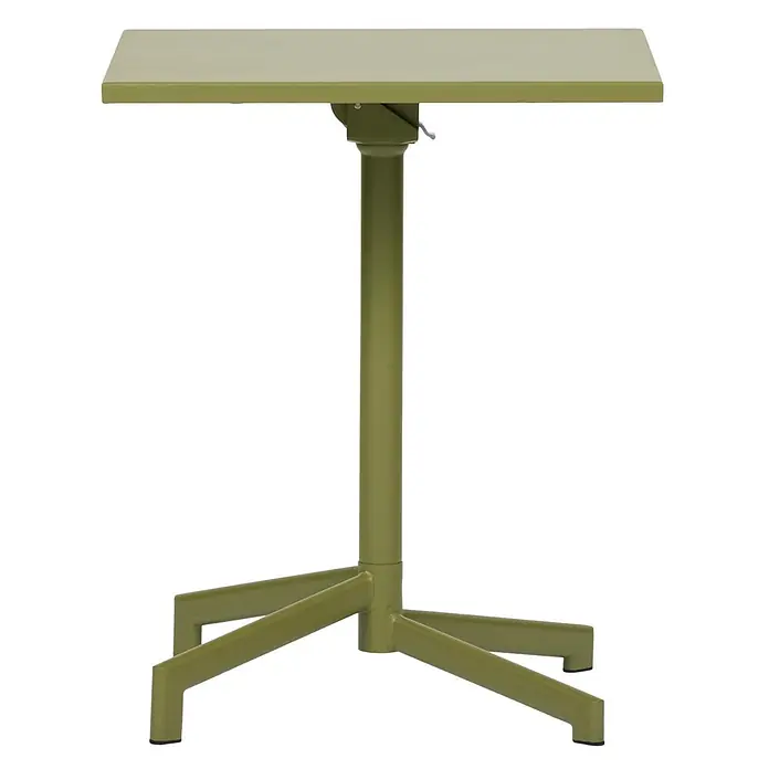 Ebuy24 Gartentisch Adam - L x B x H: 60 x 60 x 73 cm, Ø x H: 60 x 73 cm, Stahl, Sonstige, Grün - Rechteckiger, olivgrüner Metalltisch mit zentralem Säulenfuß und vierzackigem Gestell, eventuell klappbar.