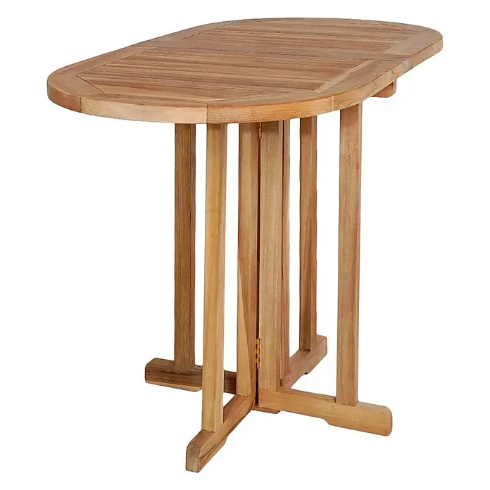 Ebuy24 Gartentisch Huelva - L x B x H: 120 x 60 x 75 cm, Ø x H: 60 x 75 cm, Teak, Sonstige, Teak Dekor - Heller, klappbarer Gartentisch aus Holz mit ovaler Platte.