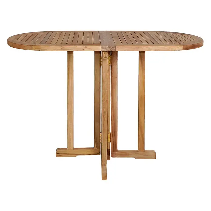Ebuy24 Gartentisch Huelva - L x B x H: 120 x 60 x 75 cm, Ø x H: 60 x 75 cm, Teak, Sonstige, Teak Dekor - Klappbarer ovaler Holztisch mit Lattenplatte.