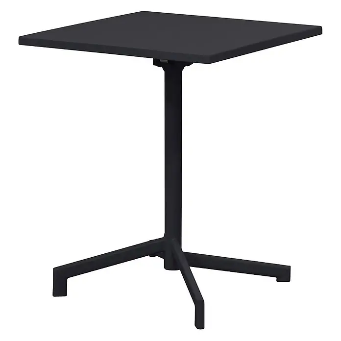 Ebuy24 Gartentisch Adam - L x B x H: 60 x 60 x 73 cm, Ø x H: 60 x 73 cm, Stahl, Sonstige, Schwarz - Dunkelgrauer quadratischer Tisch mit einer Mittelsäule und dreibeinigem Fuß.